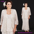 Three Pieces Full Lace Mère de la mariée Robes avec grand taille Scoop Neck